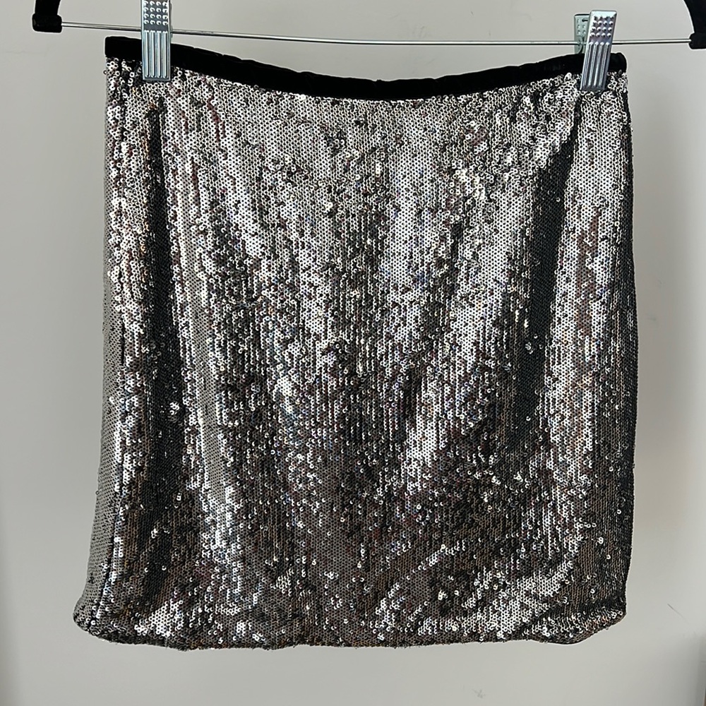 Black Velvet Silver Sequin Skirt Small